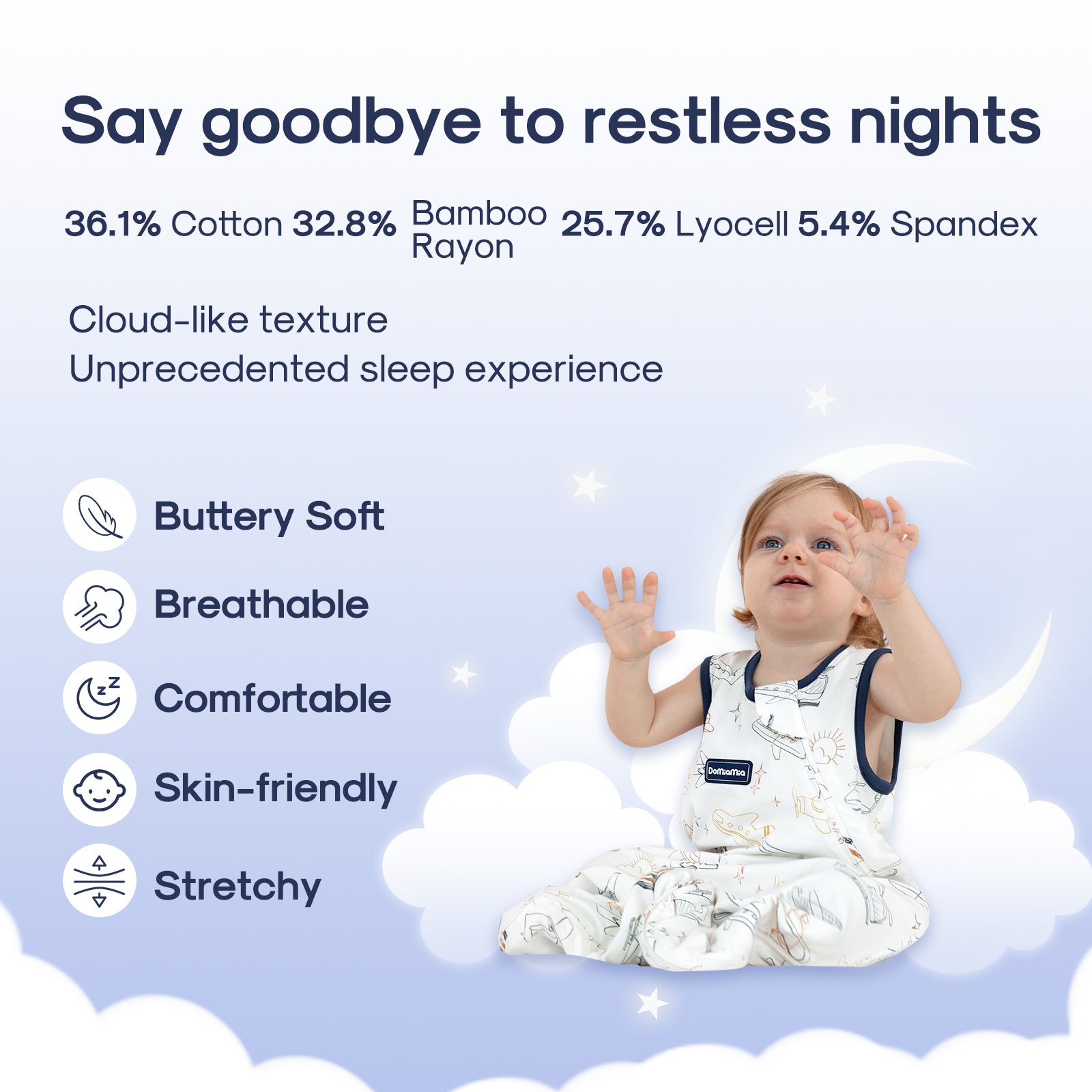 Tensoft Fabric Baby Sleep Sack 1.0 TOG - Airplanes & Rainbow