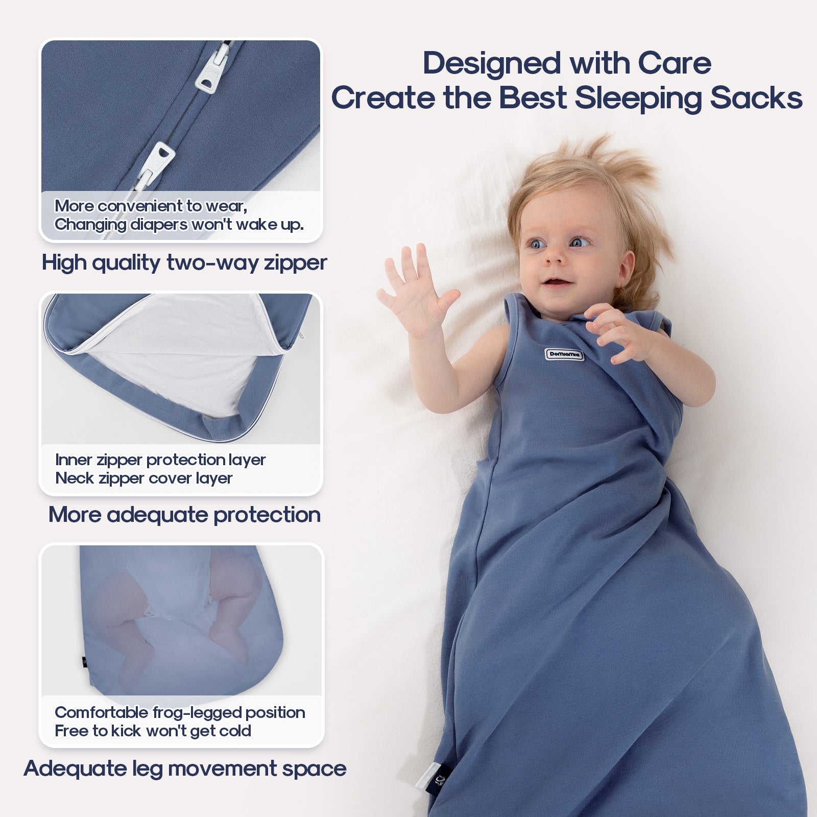 Domiamia Cotton Baby Sleep Sack 1.0 Tog Slate 6 12 Months