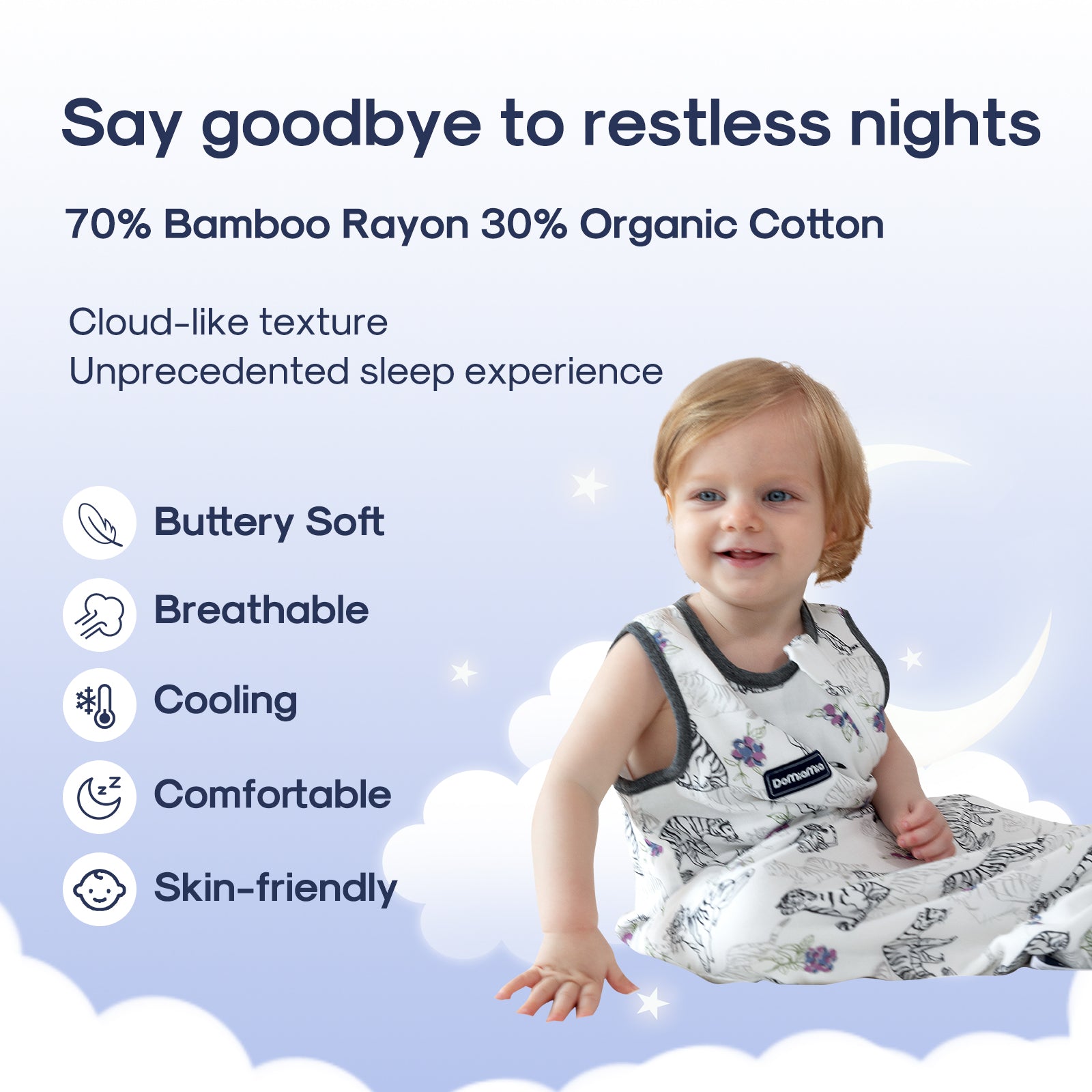 Bamboo & Cotton Blend Baby Sleep Sack 0.6 TOG - Tiger
